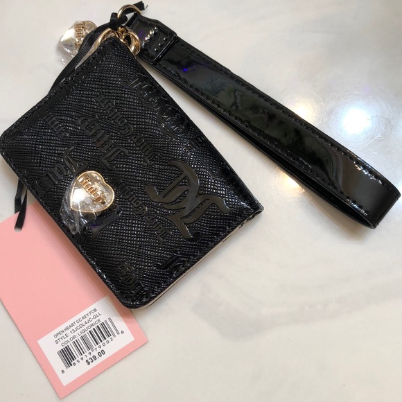 Juicy Couture Liquorice Faux Patent Leather Open Heart Card Case Key Fob NWT - Picture 9 of 16